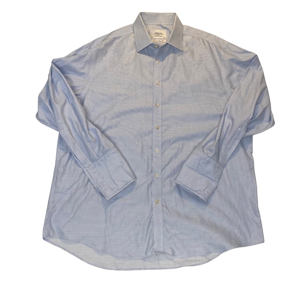 Charles Tyrwhitt Mens 18/35 Non Iron Classic Fit French‎ Cuff Shirt Blue Check